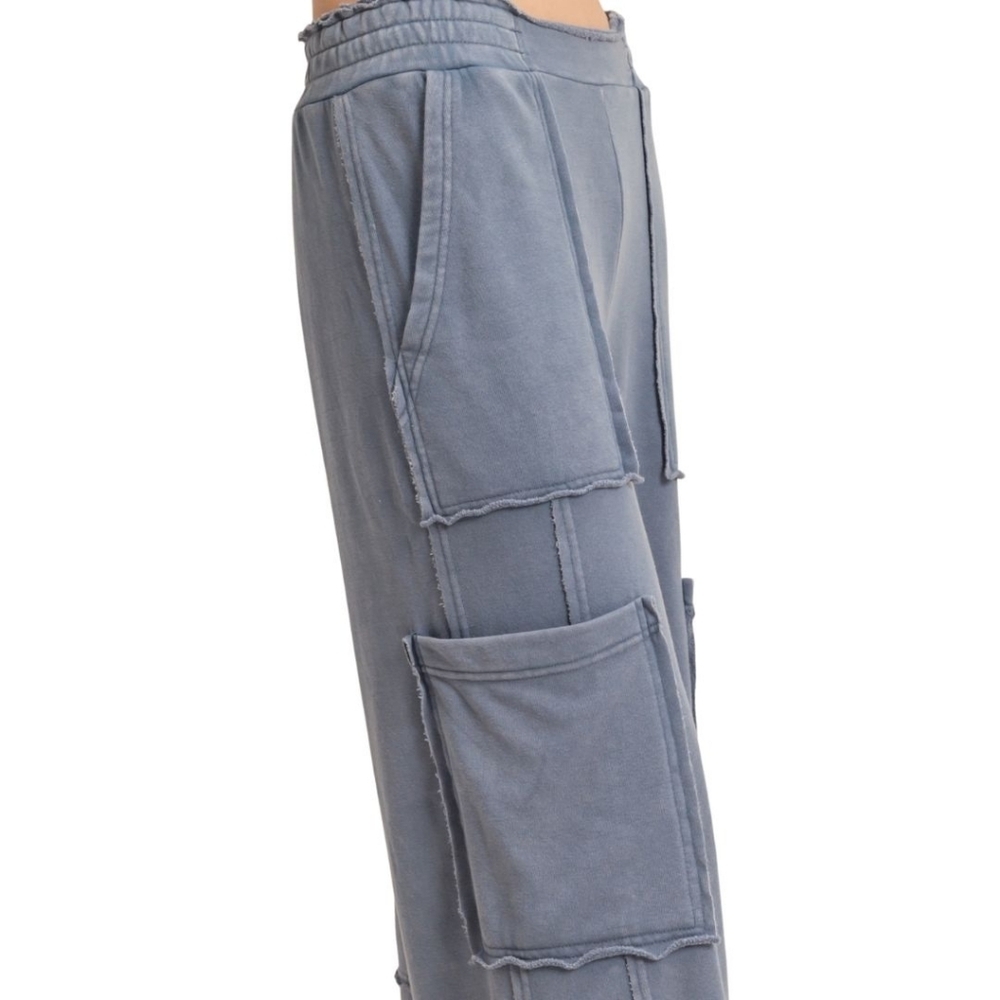 CloudDweller Slate Mineral Washed Cotton Cozy Butter Soft Wide Leg Cargo - Picture 6 of 6